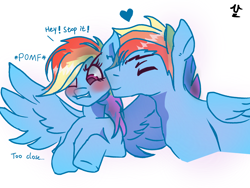 Size: 2048x1536 | Tagged: safe, artist:uuuceh, imported from derpibooru, rainbow dash, pegasus, pony, blushing, dashblitz, duo, eyes closed, female, heart, male, nuzzling, onomatopoeia, pomf, rainbow blitz, rule 63, self ponidox, selfcest, shipping, simple background, spread wings, straight, white background, wingboner, wings
