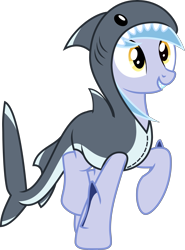 Size: 3697x4995 | Tagged: safe, artist:bnau, derpibooru exclusive, imported from derpibooru, oc, oc only, oc:hatii, original species, pony, shark, shark pony, augmented, augmented tail, clothes, costume, female, fins, kigurumi, mare, shark costume, sharp teeth, show accurate, simple background, solo, tail, teeth, transparent background, vector