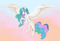 Size: 1024x692 | Tagged: safe, artist:believeinshadows, imported from derpibooru, princess celestia, alicorn, pony, female, flying, solo