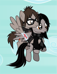 Size: 1509x1962 | Tagged: safe, artist:lightningbolt, derpibooru exclusive, imported from derpibooru, pegasus, pony, .svg available, bags under eyes, bandage, bandaged wing, blood, blood stains, broken wing, brothers, carrying, clothes, cloud, duo, duo male, fangs, flying, gerard way, glasses, happy, hoodie, jacket, jewelry, looking down, male, mikey way, my chemical romance, necklace, partially open wings, ponified, scarf, show accurate, siblings, simple background, sky, smiling, spread wings, stallion, svg, tattered, torn wings, vector, wings