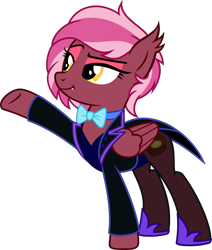 Size: 3867x4569 | Tagged: safe, artist:bnau, derpibooru exclusive, imported from derpibooru, oc, oc only, oc:zeny, pegasus, pony, bowtie, clothes, ear fluff, eyeshadow, fangs, female, hoof shoes, leotard, magician outfit, makeup, pantyhose, shoes, show accurate, simple background, solo, tailcoat, transparent background, vector, vest