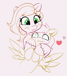 Size: 506x575 | Tagged: safe, artist:pabbley, edit, imported from derpibooru, big macintosh, fluttershy, earth pony, pegasus, pony, butterreina, butterscotch, female, fluttermac, heart, holding, holding a pony, larger female, macareina, male, mare, rule 63, shipping, simple background, size difference, smaller male, smiling, spread wings, stallion, straight, wavy mouth, wingboner, wings