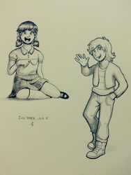 Size: 768x1024 | Tagged: safe, artist:feellikeaplat, imported from ponybooru, apple bloom, sweetie belle, human, humanized, inktober, inktober 2016