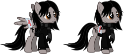 Size: 2574x1129 | Tagged: safe, artist:lightningbolt, derpibooru exclusive, imported from derpibooru, pegasus, pony, .svg available, bandage, bandaged wing, blood, blood stains, broken wing, clothes, fangs, folded wings, frown, gerard way, jacket, male, my chemical romance, partially open wings, ponified, scarf, simple background, solo, stallion, standing, svg, tattered, torn wings, transparent background, vector, wings