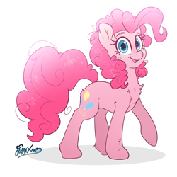 Size: 3000x3000 | Tagged: safe, artist:fluffyxai, imported from derpibooru, pinkie pie, pony, chest fluff, cute, glitter, high res, looking at you, pinkie pie day 2021, simple background, smiling, solo, sparkly, white background