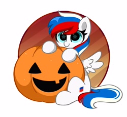 Size: 3670x3387 | Tagged: safe, artist:kittyrosie, imported from derpibooru, part of a set, oc, oc only, pegasus, pony, commission, cute, halloween, high res, holiday, ocbetes, pumpkin, solo, ych result