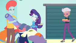 Size: 3410x1920 | Tagged: safe, imported from derpibooru, screencap, rarity, equestria girls, equestria girls series, rollercoaster of friendship, bracelet, eyes closed, female, geode of shielding, hairpin, high res, jewelry, magical geodes, rarity peplum dress