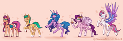 Size: 8000x2712 | Tagged: safe, artist:greenmaneheart, imported from derpibooru, hitch trailblazer, izzy moonbow, pipp petals, sunny starscout, zipp storm, earth pony, pegasus, pony, unicorn, spoiler:my little pony: a new generation, absurd resolution, adorapipp, adorazipp, cellphone, cute, female, g5, male, mane five (g5), mare, my little pony: a new generation, phone, royal sisters (g5), siblings, sisters, stallion