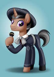 Size: 800x1132 | Tagged: safe, artist:jhayarr23, imported from derpibooru, oc, oc only, oc:mariachi glint, pony, unicorn, hat, male, mariachi, microphone, solo, stallion