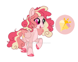 Size: 1920x1529 | Tagged: safe, artist:rose-moonlightowo, imported from derpibooru, oc, oc only, oc:sunny ice cream, pegasus, pony, colored wings, female, magical lesbian spawn, mare, offspring, parent:pinkie pie, parent:rainbow dash, parents:pinkiedash, simple background, solo, transparent background, two toned wings, wings