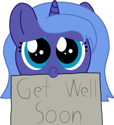 Size: 1893x2072 | Tagged: safe, artist:theunidentifiedchangeling, imported from derpibooru, princess luna, alicorn, pony, cute, digital, digital art, female, filly, filly luna, get well soon, holding, horn, looking at you, positive message, positive ponies, smiling, smiling at you, solo, woona, younger