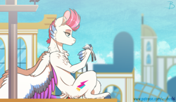 Size: 2000x1160 | Tagged: safe, artist:inuhoshi-to-darkpen, imported from derpibooru, zipp storm, pegasus, pony, spoiler:my little pony: a new generation, butt fluff, cheek feathers, cheek fluff, chest fluff, colored eyebrows, crown, ear fluff, feathered fetlocks, female, fluffy, frown, g5, hoof fluff, hoof hold, jewelry, leg fluff, looking at something, mare, my little pony: a new generation, regalia, sitting, slim, solo, sternocleidomastoid, tail, tail feathers, thin, unshorn fetlocks, wing fluff, wings, zephyr heights