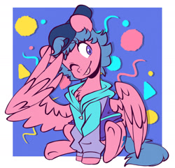 Size: 1984x1910 | Tagged: safe, artist:chub-wub, imported from derpibooru, firefly, pegasus, pony, :p, backwards ballcap, baseball cap, cap, clothes, cute, female, hat, hoodie, mare, one eye closed, ponytober, sitting, solo, tongue out, wing hands, wings, wink