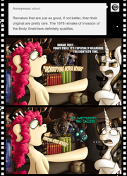 Size: 1258x1750 | Tagged: safe, artist:jamescorck, imported from derpibooru, oc, oc only, oc:chelicera, oc:cotton bucket, oc:movie slate, earth pony, unicorn, female, mare