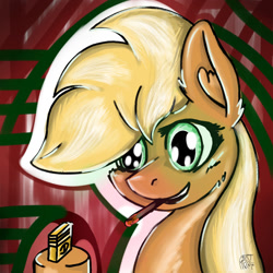 Size: 1280x1280 | Tagged: safe, artist:protcat, imported from derpibooru, applejack, earth pony, pony, smoking, solo