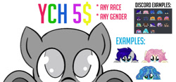 Size: 1306x612 | Tagged: safe, artist:jennieoo, imported from derpibooru, oc, pony, advertisement, commission, emote, emotes, peeking, peeping, show accurate, your character here