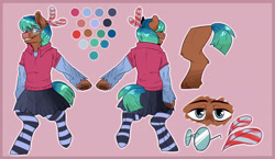 Size: 1663x964 | Tagged: safe, artist:blankpageart, imported from derpibooru, oc, oc only, oc:tito, pony, clothes, commission, crossdressing, glasses, reference sheet, socks, solo, striped socks