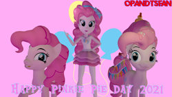 Size: 3840x2160 | Tagged: safe, artist:optimussparkle, imported from derpibooru, pinkie pie, equestria girls, equestria girls series, 3d, happy, high res, multeity, older, older pinkie pie, pinkie pie day, self ponidox, smiling, source filmmaker