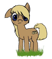 Size: 547x621 | Tagged: safe, artist:pinkchalk, oc, oc only, oc:hay bale, earth pony, pony, cute, cutie mark, female, floppy ears, freckles, grass, looking at you, mare, simple background, solo, white background