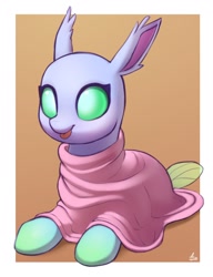Size: 1500x1950 | Tagged: safe, artist:luminousdazzle, imported from derpibooru, changedling, changeling, blanket, lying down, prone, smiling, solo, tongue out