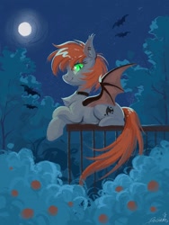 Size: 1536x2048 | Tagged: safe, artist:paipaishuaige, imported from derpibooru, oc, oc only, bat, bat pony, pony, bat pony oc, chest fluff, female, lying down, mare, moon, night, profile, prone, solo