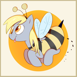 Size: 832x837 | Tagged: safe, artist:cookieboy011, imported from derpibooru, derpy hooves, bee, insect, pegasus, pony, animal costume, bee costume, bumblebee, clothes, costume, cute, derpabetes, solo, tongue out