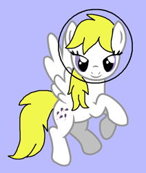 Size: 675x795 | Tagged: safe, artist:piggyman54, imported from derpibooru, surprise, pegasus, pony, fanfic:surprise's space adventure, adoraprise, astronaut, cute, female, flying, g1, g1 to g4, g4, generation leap, helmet, lidded eyes, mare, purple background, simple background, solo, space, space surprise, surprise tales