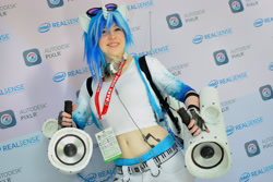 Size: 2999x1999 | Tagged: safe, artist:littlemissbloo, imported from derpibooru, dj pon-3, vinyl scratch, human, belly button, clothes, cosplay, costume, high res, irl, irl human, photo