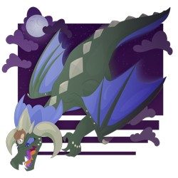 Size: 3000x3000 | Tagged: safe, artist:skulljooce, imported from derpibooru, oc, oc:amber blister, dragon, pegasus, pony, fanfic:empress dragon, conjoined, dragoness, fanfic art, female, filly, high res, night, we have become one