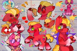 Size: 1024x680 | Tagged: safe, artist:bug-roux, imported from derpibooru, hitch trailblazer, sprout cloverleaf, earth pony, pony, blushing, cape, clothes, crying, emperor sprout, food, g5, happy, heart, implied gay, implied hitchsprout, implied shipping, looking back, male, one sided shipping, pizza, rainbow, sad, smoothie, solo, stallion, sunglasses, tomato