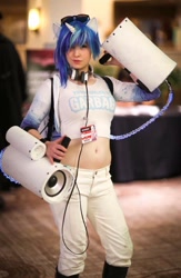 Size: 626x960 | Tagged: safe, artist:littlemissbloo, imported from derpibooru, dj pon-3, vinyl scratch, human, belly button, clothes, cosplay, costume, headphones, irl, irl human, photo