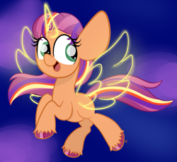 Size: 1181x1088 | Tagged: safe, artist:sugarcloud12, imported from derpibooru, sunny starscout, alicorn, pony, spoiler:my little pony: a new generation, artificial wings, augmented, g5, magic, magic horn, magic wings, my little pony: a new generation, race swap, solo, sunnycorn, wings