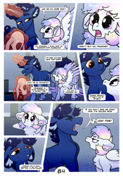 Size: 2100x3000 | Tagged: safe, artist:loryska, imported from derpibooru, oc, oc:indigo sky, oc:ipomoea (loryska), pegasus, pony, unicorn, comic:friendship grows, female, filly, high res, magic, magical lesbian spawn, male, mask, offspring, parent:trixie, parent:twilight sparkle, parents:twixie, stallion