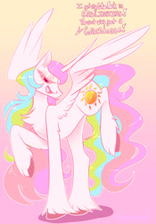 Size: 1351x1925 | Tagged: safe, artist:unfinishedheckery, imported from derpibooru, princess celestia, alicorn, pony, dialogue, digital art, female, horn, mare, open mouth, solo, spread wings, tail, talking, text, wings