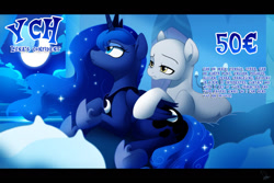 Size: 1024x683 | Tagged: safe, artist:dormin-dim, imported from derpibooru, princess luna, oc, alicorn, earth pony, pegasus, pony, unicorn, commission, g4, princess, ych example, ych result, your character here