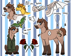 Size: 1272x1001 | Tagged: safe, artist:royvdhel-art, imported from derpibooru, oc, oc only, bird, earth pony, pegasus, pony, abstract background, clothes, earth pony oc, flower, jewelry, necklace, pegasus oc, rose, smiling, wings