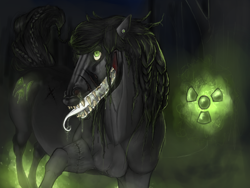 Size: 1600x1200 | Tagged: safe, artist:royvdhel-art, imported from derpibooru, oc, oc only, pegasus, pony, creepy, ear piercing, nightmare fuel, pegasus oc, piercing, radioactive, sharp teeth, smiling, solo, teeth, wings