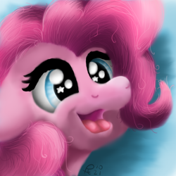 Size: 2268x2268 | Tagged: safe, artist:doodledonutart, imported from derpibooru, pinkie pie, earth pony, pony, blue eyes, bust, eyelashes, female, high res, mare, open mouth, painting, pink mane, solo, starry eyes, wingding eyes