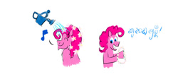 Size: 1024x488 | Tagged: safe, artist:horsesplease, imported from derpibooru, pinkie pie, dryad, original species, plant pony, bathing, behaving like a tree, bubble berry, cherry blossoms, flower, flower blossom, flower in hair, garland, happy, male, pallava, pinkie pie day, plant, real men wear pink, rule 63, sakura pie, sanskrit, watering can
