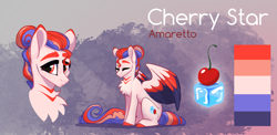 Size: 2551x1249 | Tagged: safe, artist:alrumoon_art, imported from derpibooru, oc, oc only, oc:cherry star, pegasus, pony, abstract background, reference sheet, solo