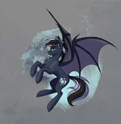 Size: 2332x2396 | Tagged: safe, artist:alrumoon_art, imported from derpibooru, oc, oc only, oc:q'pon, bat pony, pony, abstract background, high res, solo