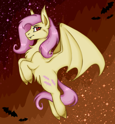 Size: 1596x1731 | Tagged: safe, artist:bennythebunny95, imported from derpibooru, fluttershy, bat pony, pony, bat ponified, female, flutterbat, flying, race swap, solo