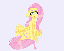 Size: 1280x1024 | Tagged: safe, artist:anastasiaplisetskaya, artist:chimmcherr, imported from derpibooru, fluttershy, pegasus, pony, chest fluff, eyebrows, female, mare, simple background, sitting, solo, spread wings, wings