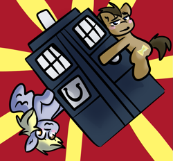 Size: 965x895 | Tagged: safe, artist:dancinragdolls, imported from derpibooru, derpy hooves, doctor whooves, time turner, earth pony, pegasus, pony, doctor who, duo, female, male, tardis, the doctor