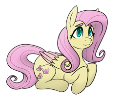 Size: 1280x1114 | Tagged: safe, artist:sunshmallow, imported from derpibooru, fluttershy, pegasus, pony, :3, blushing, colored wings, cute, eyebrows, female, folded wings, full body, lying down, mare, pink mane, pink tail, prone, shyabetes, simple background, smiling, solo, tail, teal eyes, transparent background, wings