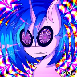 Size: 1188x1188 | Tagged: safe, artist:inxinfate, imported from derpibooru, dj pon-3, vinyl scratch, pony, unicorn, drugs, female, psychedelic, solo