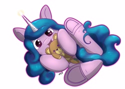 Size: 4096x2892 | Tagged: safe, artist:db, imported from derpibooru, izzy moonbow, pony, unicorn, g5, my little pony: a new generation, open mouth, plushie, solo, teddy bear