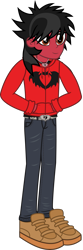 Size: 879x2654 | Tagged: safe, artist:lightningbolt, derpibooru exclusive, imported from derpibooru, equestria girls, .svg available, belt, clandestine industries, clothes, equestria girls-ified, eyeliner, fall out boy, hand in pocket, happy, hoodie, jeans, jewelry, makeup, male, necklace, pants, pete wentz, shirt, shoes, smiling, solo, standing, svg, undershirt, vector