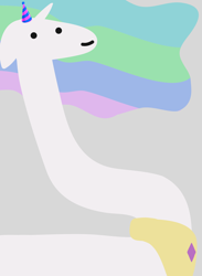 Size: 1496x2048 | Tagged: safe, artist:2merr, princess celestia, alicorn, pony, 4chan, :), birthday, dot eyes, drawn on phone, drawthread, female, floppy ears, gray background, hat, horn, long neck, mare, necc, party hat, peytral, princess necklestia, requested art, simple background, smiling, solo