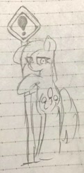 Size: 485x1001 | Tagged: safe, artist:metaruscarlet, imported from derpibooru, pinkie pie, earth pony, pony, bipedal, exclamation point, female, lined paper, mare, pinkamena diane pie, sign, sketch, solo, street sign, traditional art